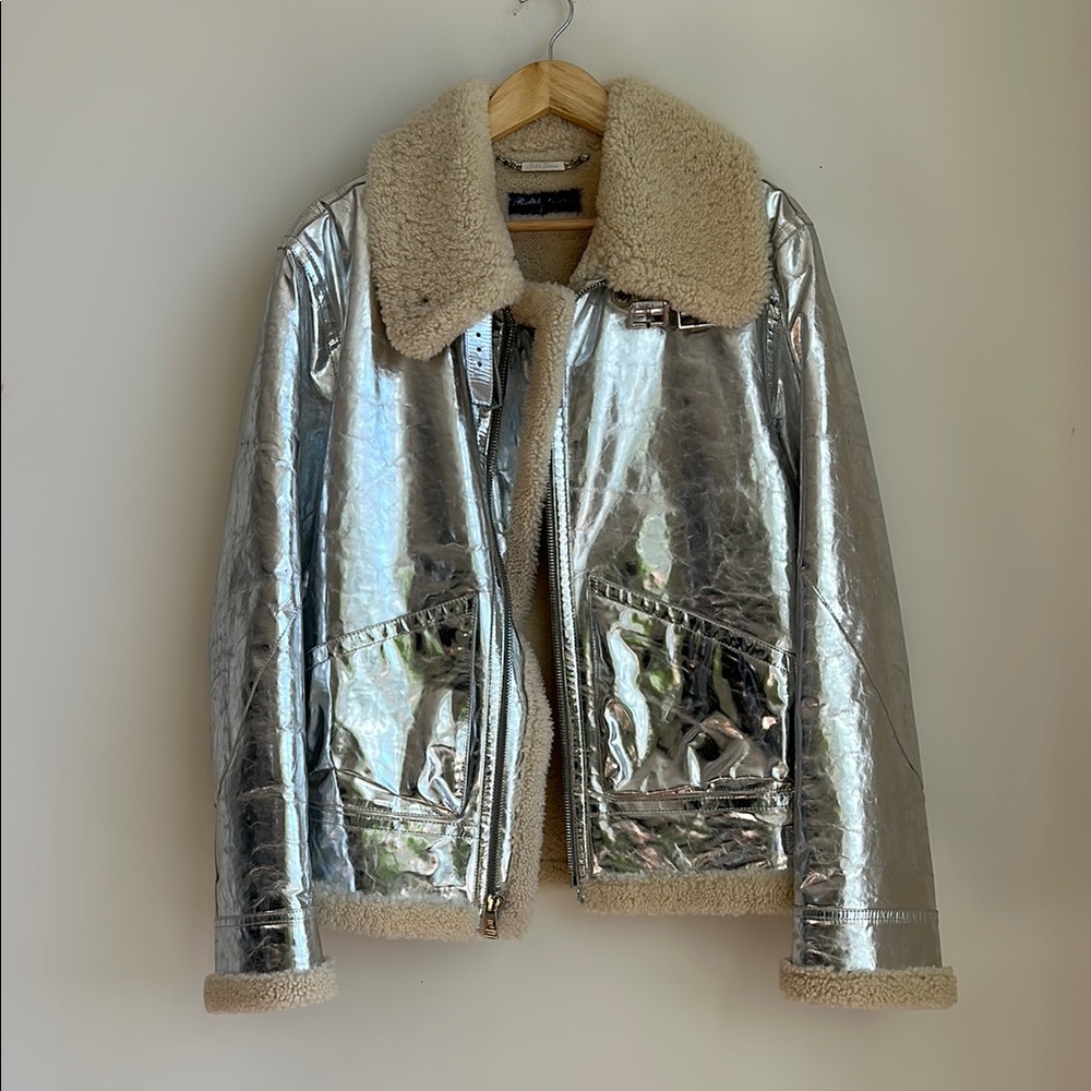 Ralph Lauren Silver Metallic Shearling-Lined Jacket